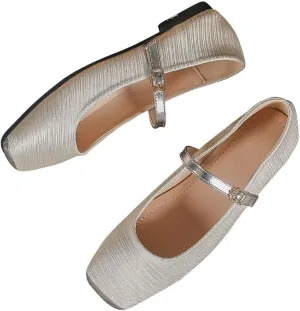 TN TANGNEST Women's Mary Jane Flats Fashion Square Toe Slip On Buckle Flats Soft Comfortable Casual Flat Shoes