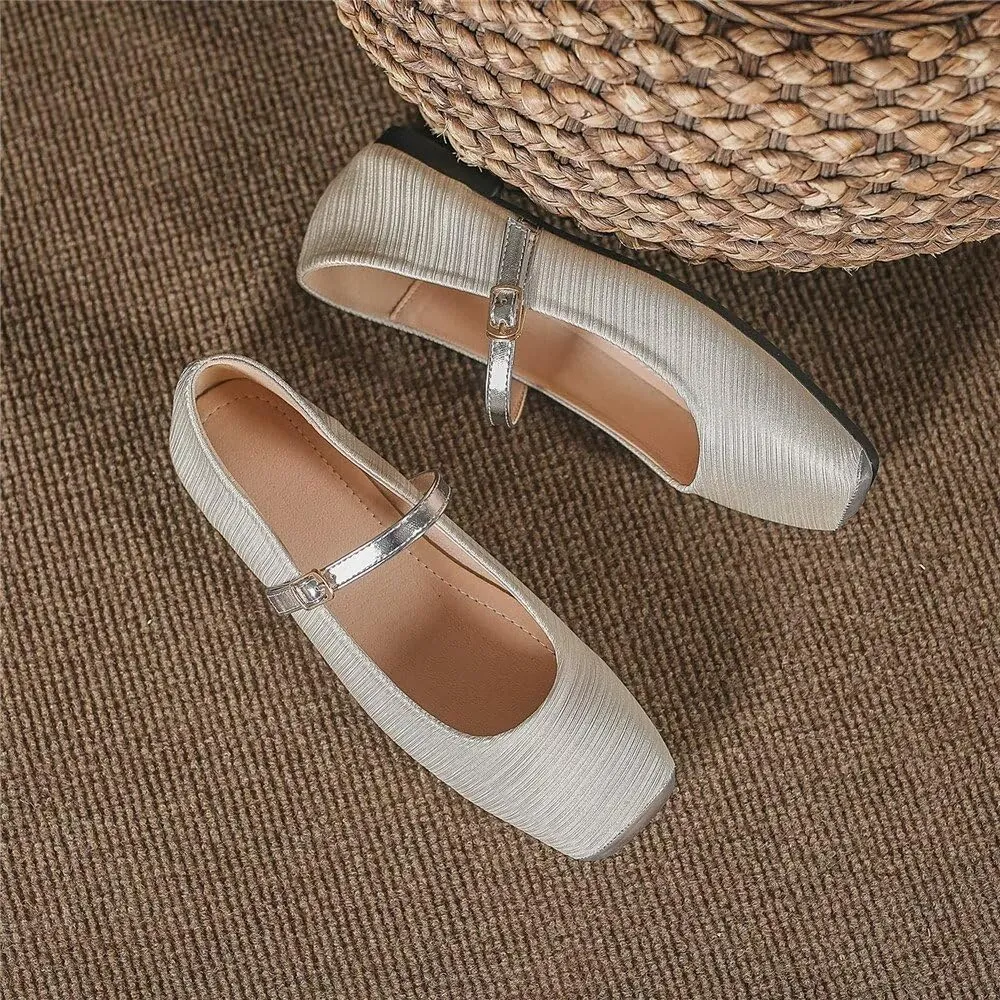 TN TANGNEST Women's Mary Jane Flats Fashion Square Toe Slip On Buckle Flats Soft Comfortable Casual Flat Shoes