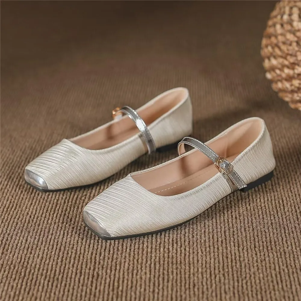 TN TANGNEST Women's Mary Jane Flats Fashion Square Toe Slip On Buckle Flats Soft Comfortable Casual Flat Shoes