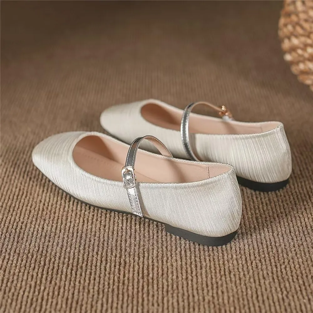 TN TANGNEST Women's Mary Jane Flats Fashion Square Toe Slip On Buckle Flats Soft Comfortable Casual Flat Shoes