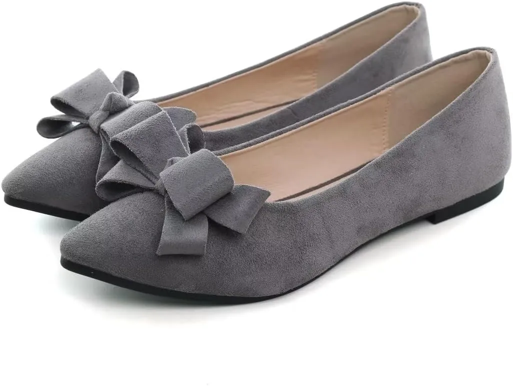 TN TANGNEST Women's Summer Dress Flats - Comfortable Pointed Toe Bowknot Ballet Shoes for Woman - Soft Suede Driving Flats