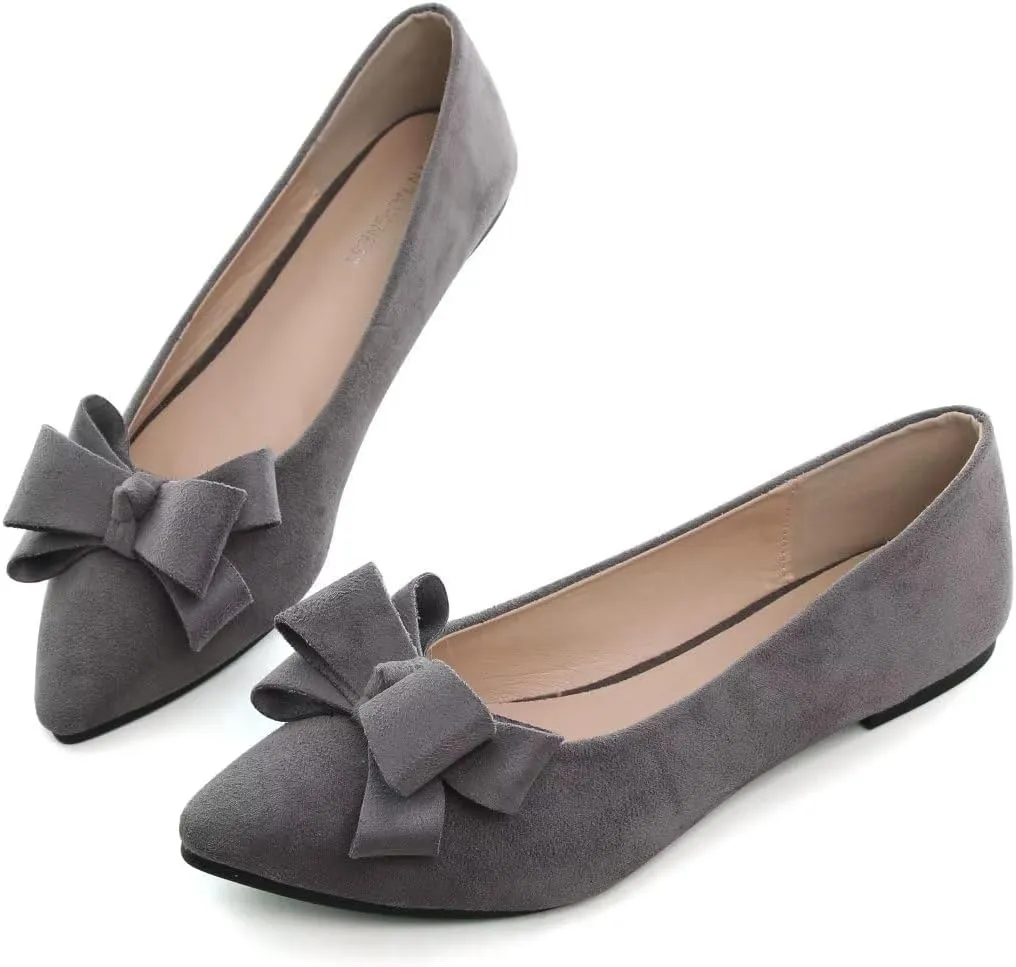 TN TANGNEST Women's Summer Dress Flats - Comfortable Pointed Toe Bowknot Ballet Shoes for Woman - Soft Suede Driving Flats