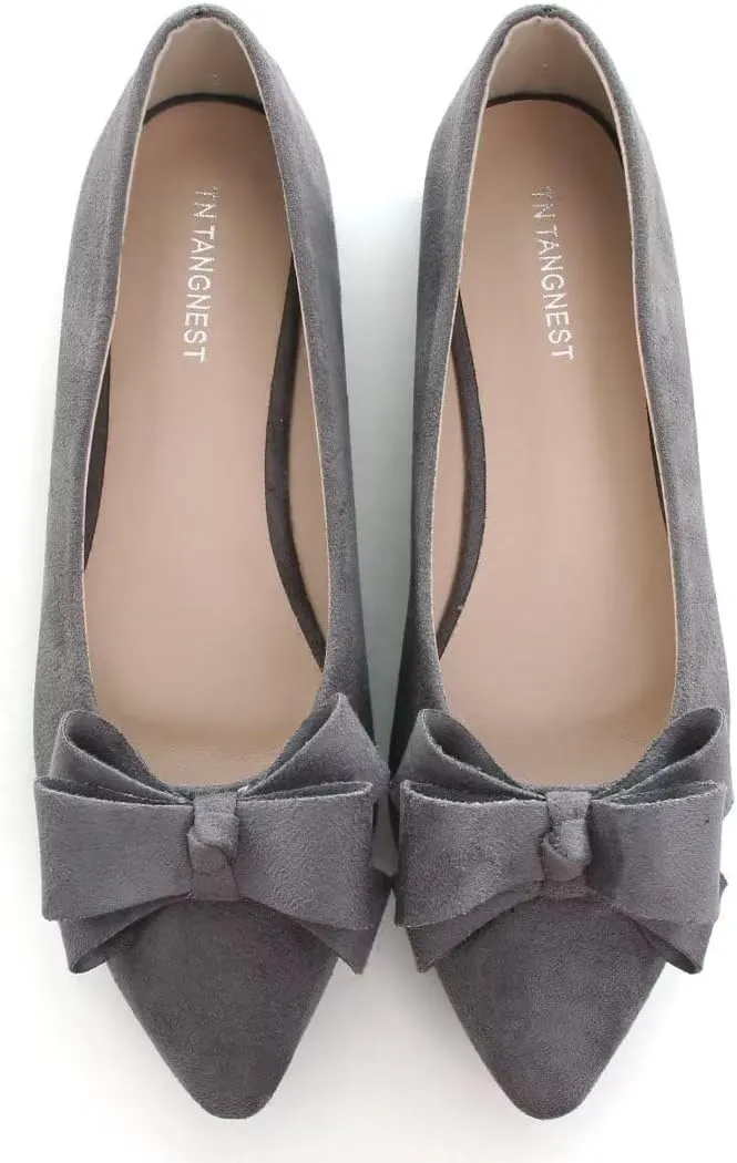 TN TANGNEST Women's Summer Dress Flats - Comfortable Pointed Toe Bowknot Ballet Shoes for Woman - Soft Suede Driving Flats