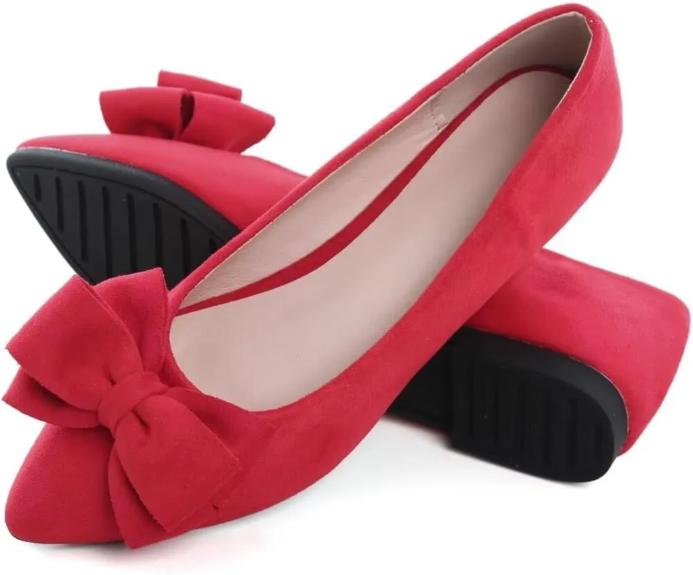 TN TANGNEST Women's Summer Dress Flats - Comfortable Pointed Toe Bowknot Ballet Shoes for Woman - Soft Suede Driving Flats