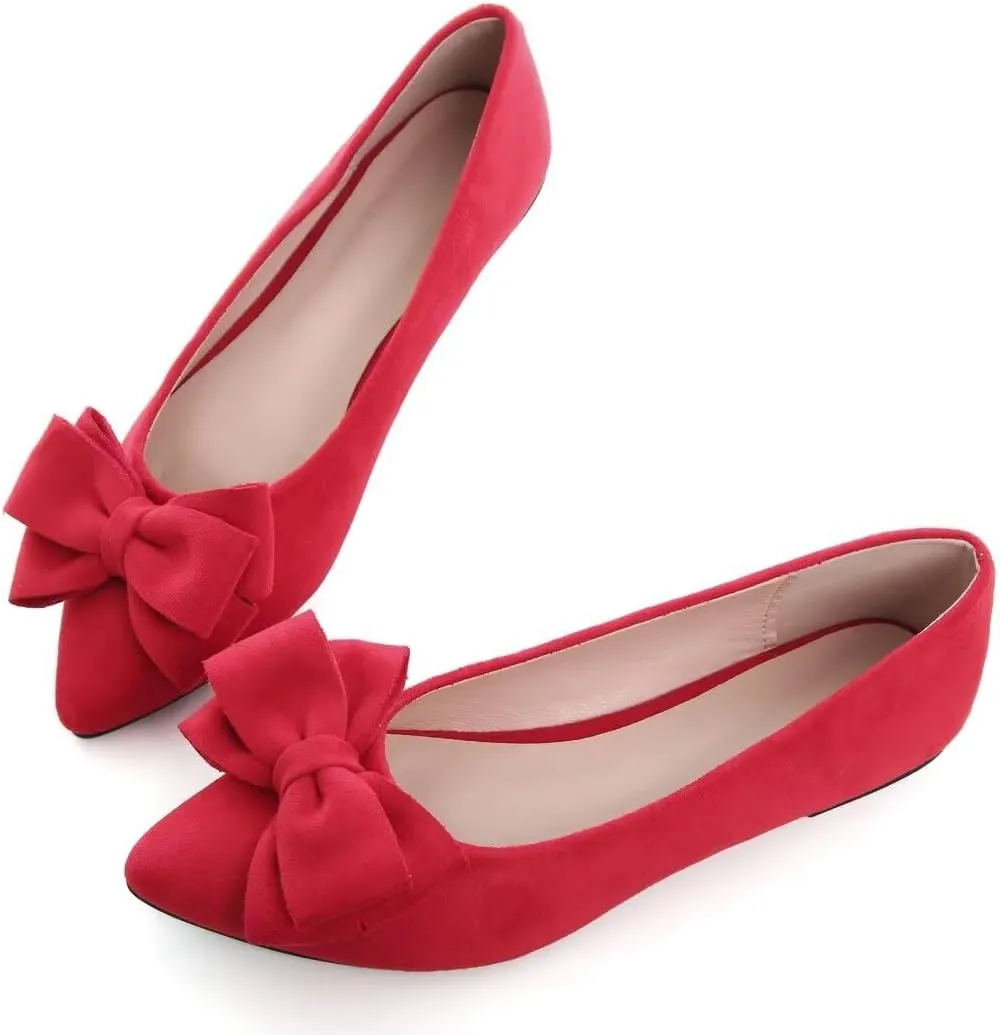 TN TANGNEST Women's Summer Dress Flats - Comfortable Pointed Toe Bowknot Ballet Shoes for Woman - Soft Suede Driving Flats
