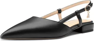 TNYNFBEB Womens Low Heel Close Pointed Toe Pumps Flats Slingback Ankle Strap Buckle Prom Wedding Dress 0.6 Inches Heels