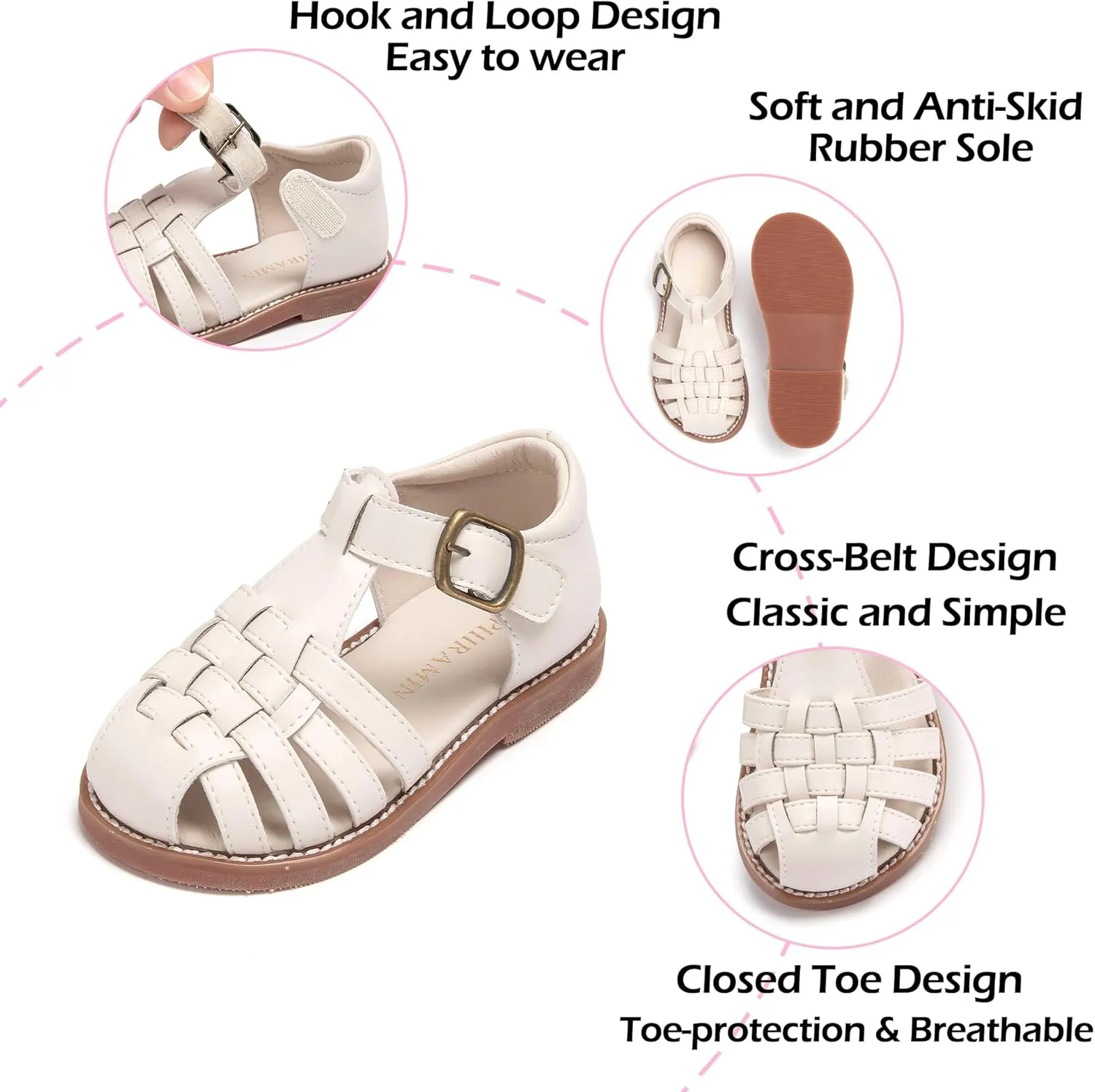 Toddler Little Girl Summer Sandals - Flower Girl Close Toe Dress Shoes Flats Wedding Princess