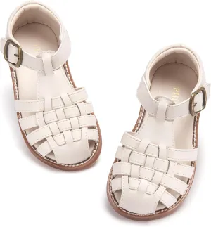 Toddler Little Girl Summer Sandals - Flower Girl Close Toe Dress Shoes Flats Wedding Princess