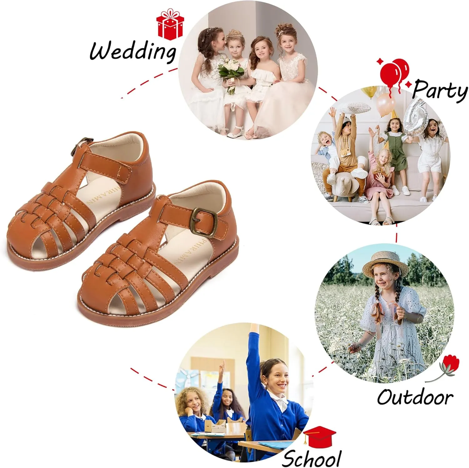 Toddler Little Girl Summer Sandals - Flower Girl Close Toe Dress Shoes Flats Wedding Princess