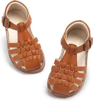 Toddler Little Girl Summer Sandals - Flower Girl Close Toe Dress Shoes Flats Wedding Princess