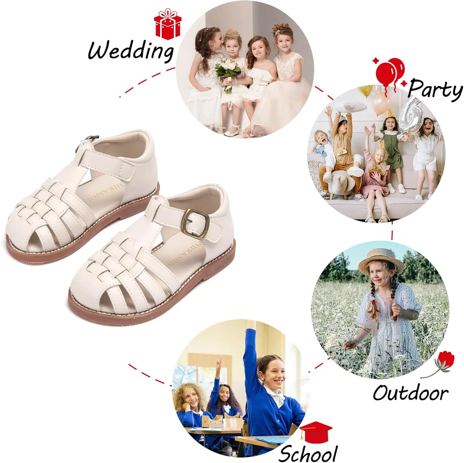 Toddler Little Girl Summer Sandals - Flower Girl Close Toe Dress Shoes Flats Wedding Princess