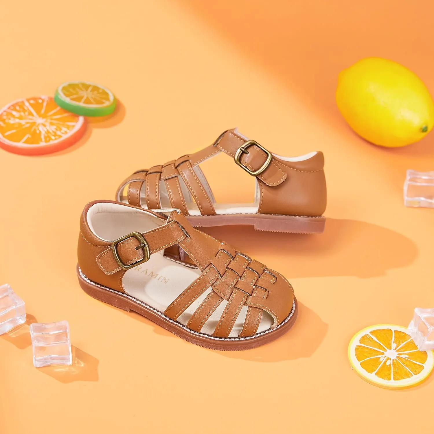 Toddler Little Girl Summer Sandals - Flower Girl Close Toe Dress Shoes Flats Wedding Princess