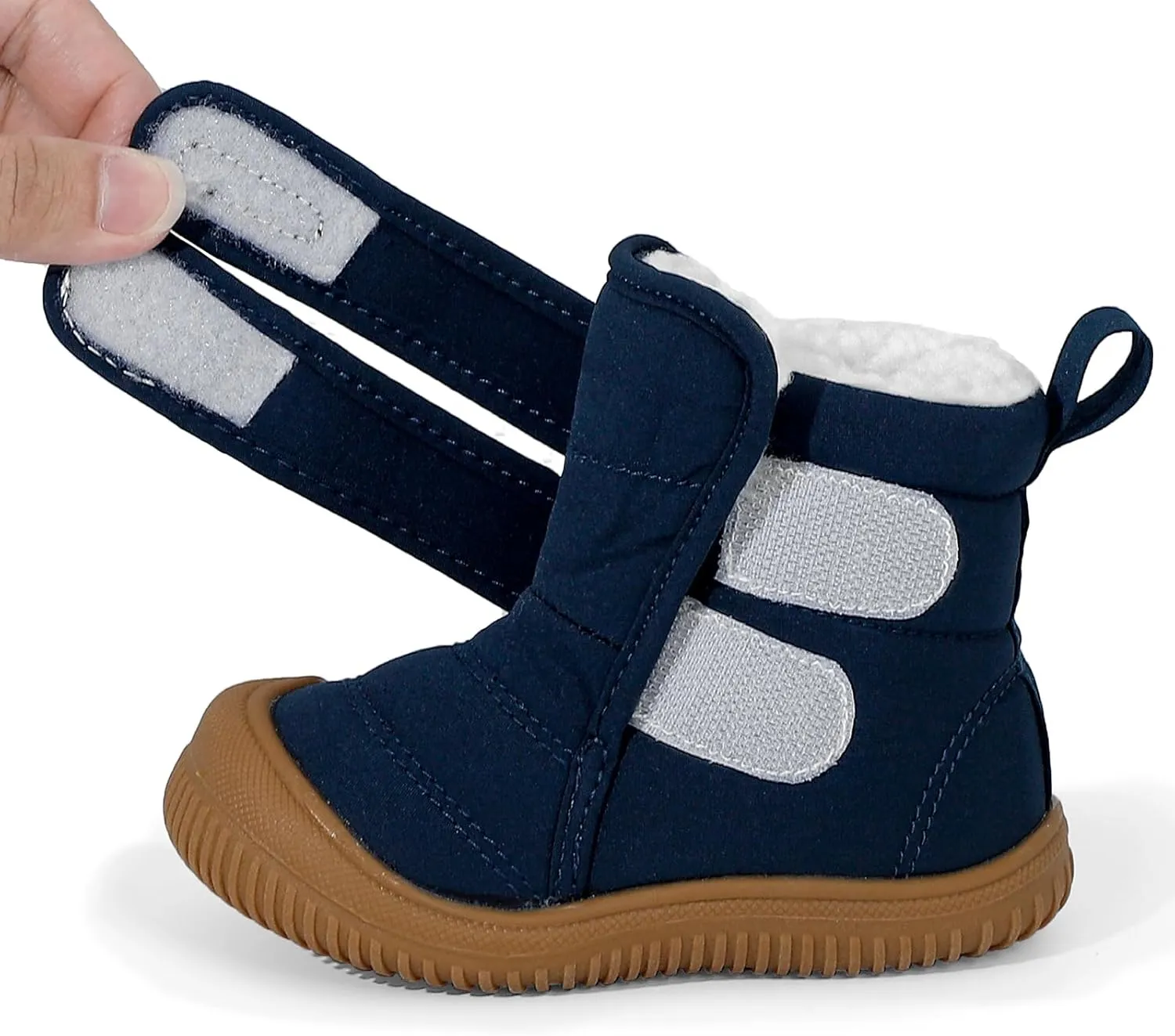 Toddler Snow Boots Double Strap Winter Warm Shoes Baby Faux Fur Lining Soft Fleece Booties with Non-Slip Sole