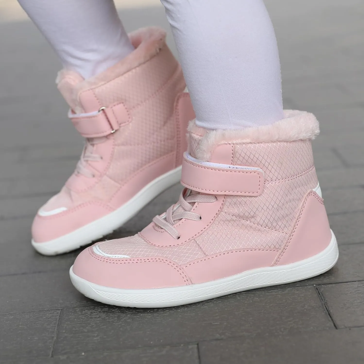Toddler/Little/Big Kids Barefoot Shoes Girls Boys Winter Wide Toe Box Fur Lined Warm Anti-Slip Minimalist High Top Snow Boots