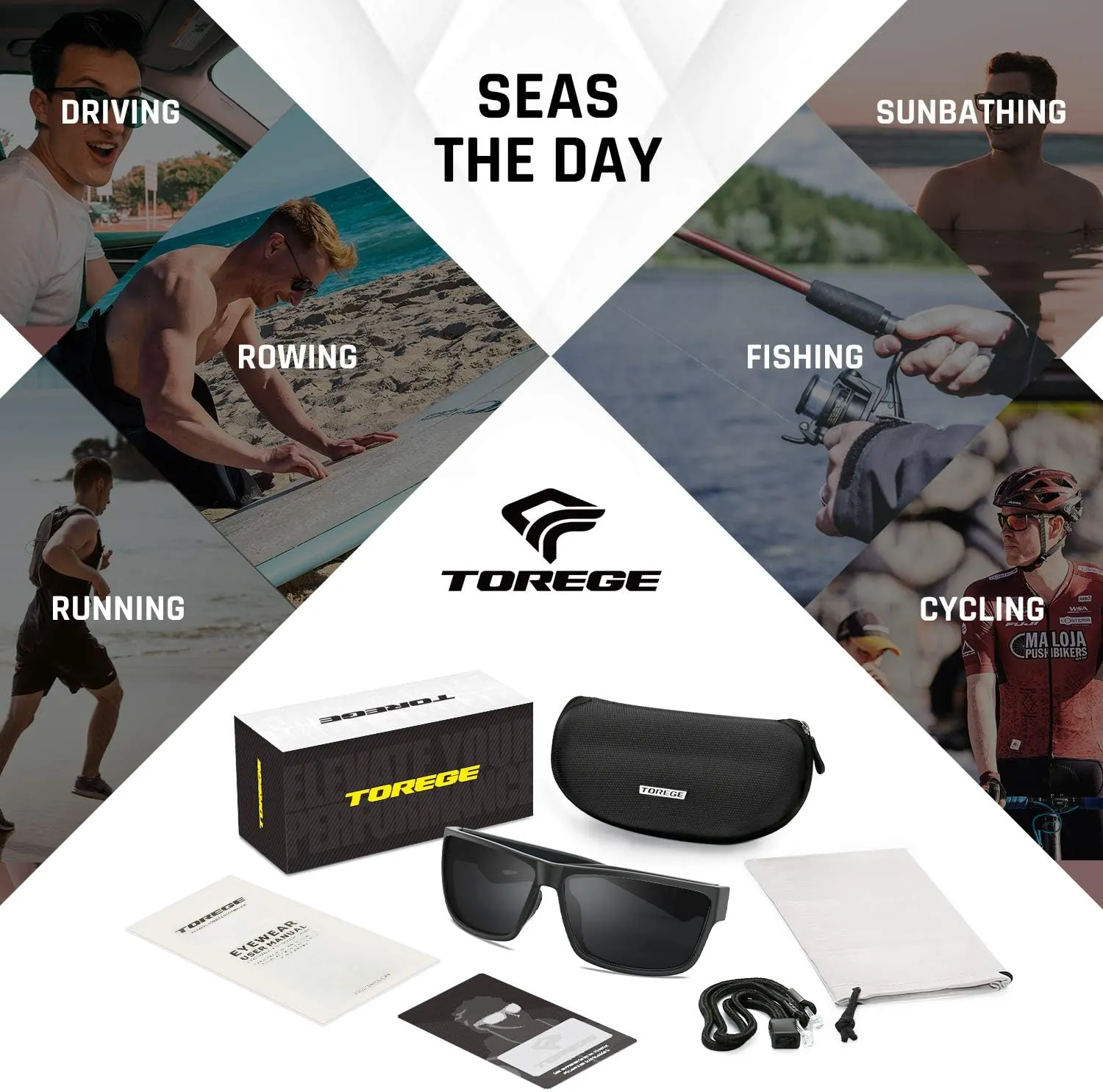 TOREGE Polarized Sports Sunglasses for Men and Women Cycling Running Golf Fishing Sunglasses TR26