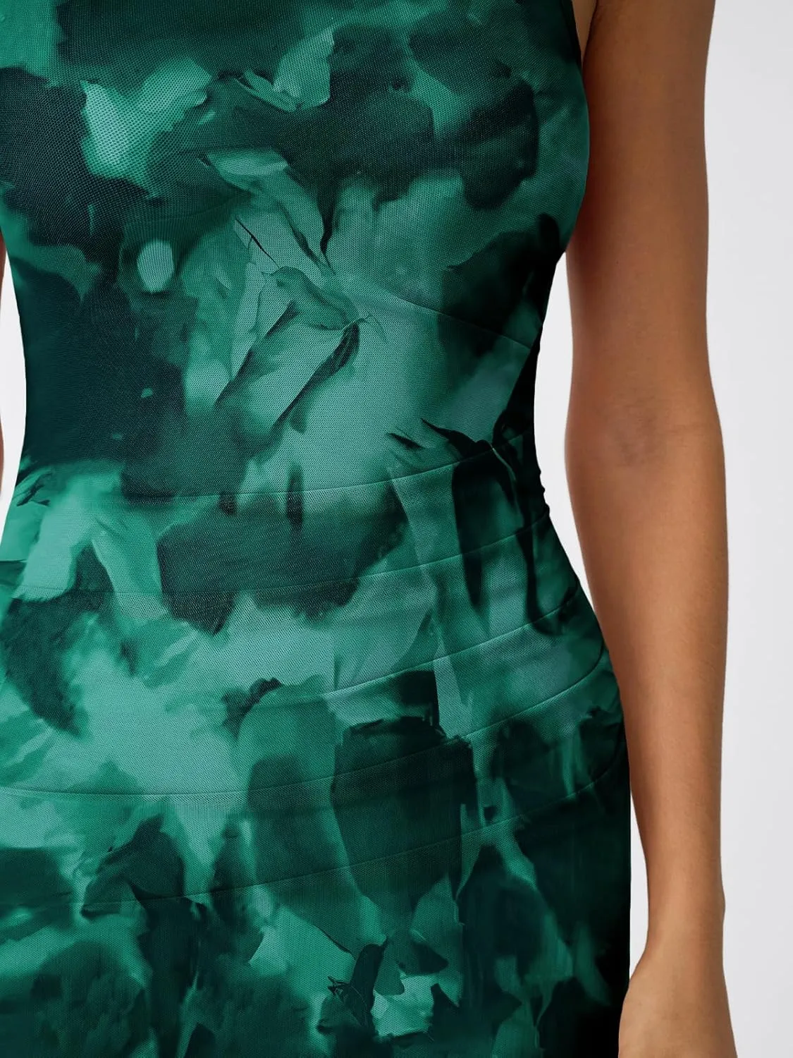Trendy Queen Bodycon Maxi Dress Womens Sleeveless Floral Print Fitted Party Club Ruched Dresses with Side Slit
