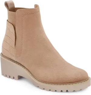 Trish Lucia Womens Platform Lug Sole Chelsea Boots Ankle High Chunky Block Heel Non-Slip Suede Leather Slip on Combat Fashion Booties