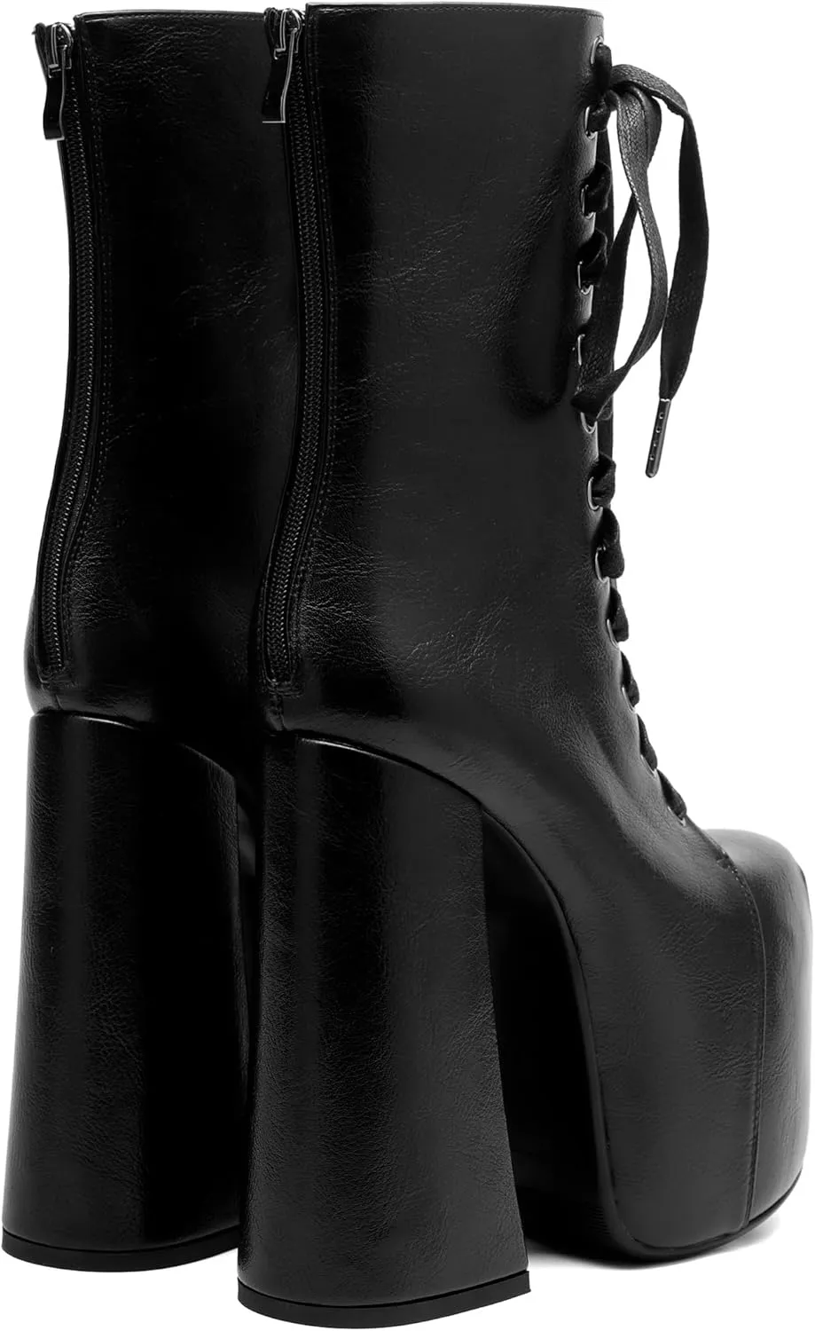 Tsrenlmln Women's waterproof platform with flat bottom, small and medium-sized leg boots, square toe tie, 4-inch thick heel