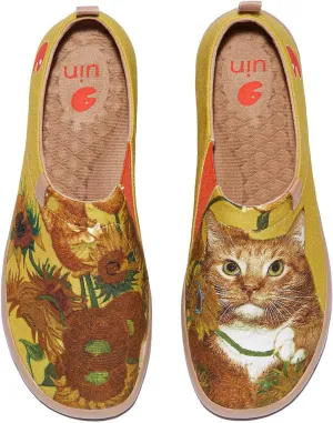 UIN Women's Art Travel Shoes Slip On Casual Loafers Lightweight Comfort Fashion Sneaker Fat Cat Art Toledo Ⅰ Sunflowers and Cat (6)