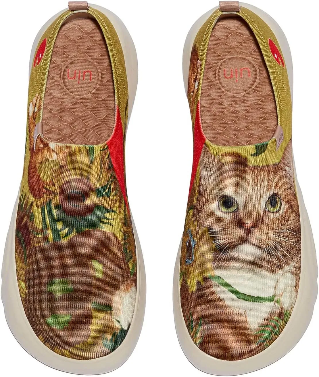 UIN x FatCatArt Collaboration Women's Art Travel Walking Shoes Slip On Casual Lightweight Fashion Sneaker Toledo ⅩⅤ Sunflowers and Cat 4 (7.5)