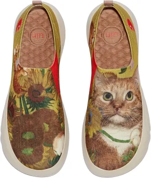 UIN x FatCatArt Collaboration Women's Art Travel Walking Shoes Slip On Casual Lightweight Fashion Sneaker Toledo ⅩⅤ Sunflowers and Cat 4 (7.5)