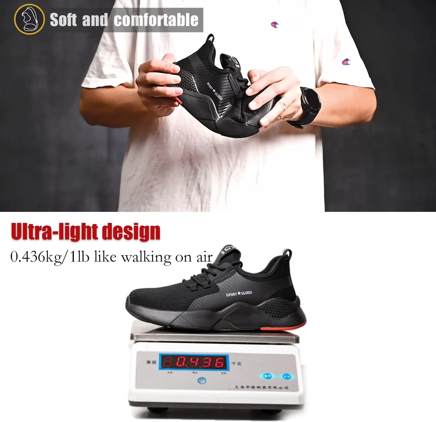 ulogu Waterproof Steel Toe Shoes for Men Comfy Lightweight Non Slip Safety Work Sneakers 6-Month Warranty