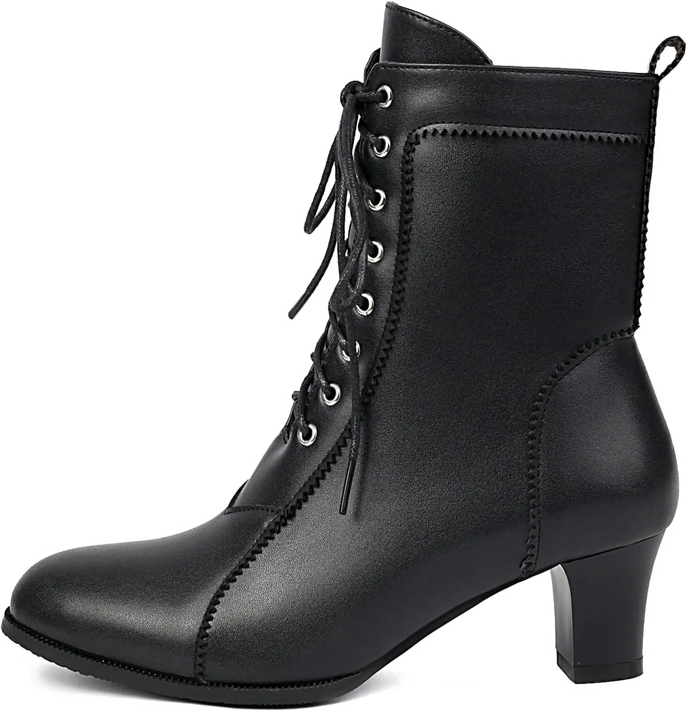 Uniquelly Women Vintage Victorian Boots Kitten Heel Lace Up Ankle Boots 70s Witch Granny Booties Side Zipper Round Toe Victorian Shoes
