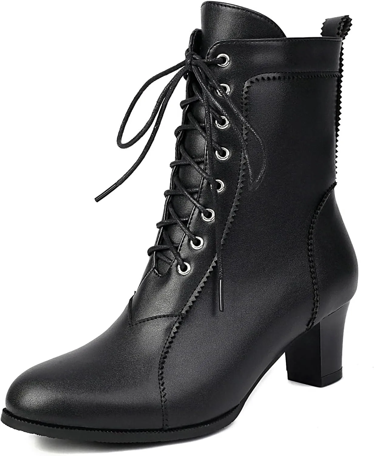 Uniquelly Women Vintage Victorian Boots Kitten Heel Lace Up Ankle Boots 70s Witch Granny Booties Side Zipper Round Toe Victorian Shoes