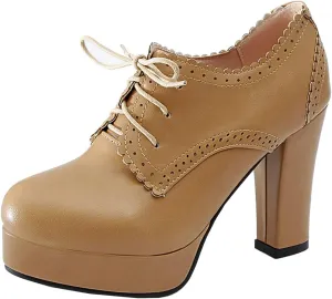 Uniquelly Womens High Platform Ankle Boots Block Heel Booties Round Toe Lace Up Pumps Elegant Dress Shoes