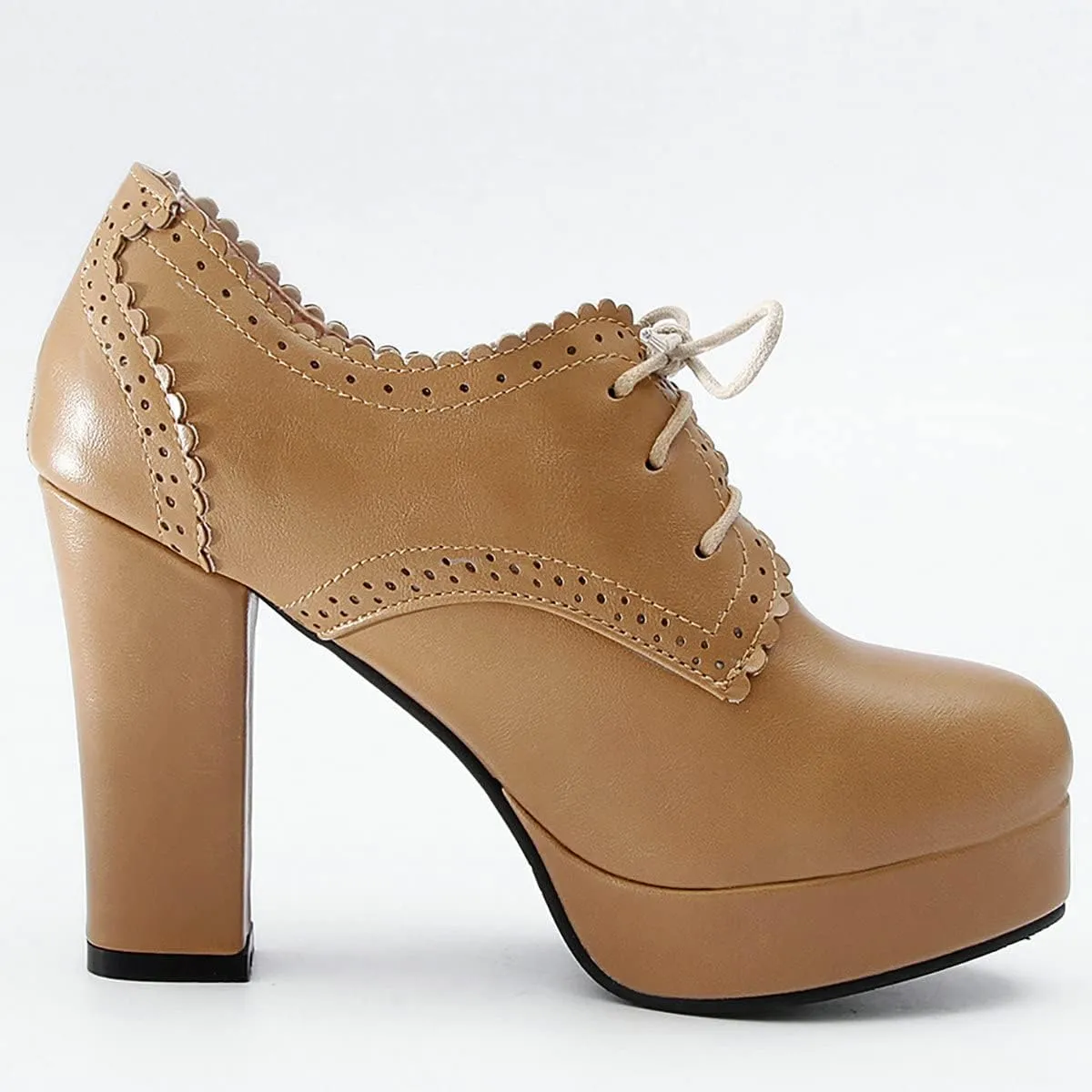 Uniquelly Womens High Platform Ankle Boots Block Heel Booties Round Toe Lace Up Pumps Elegant Dress Shoes