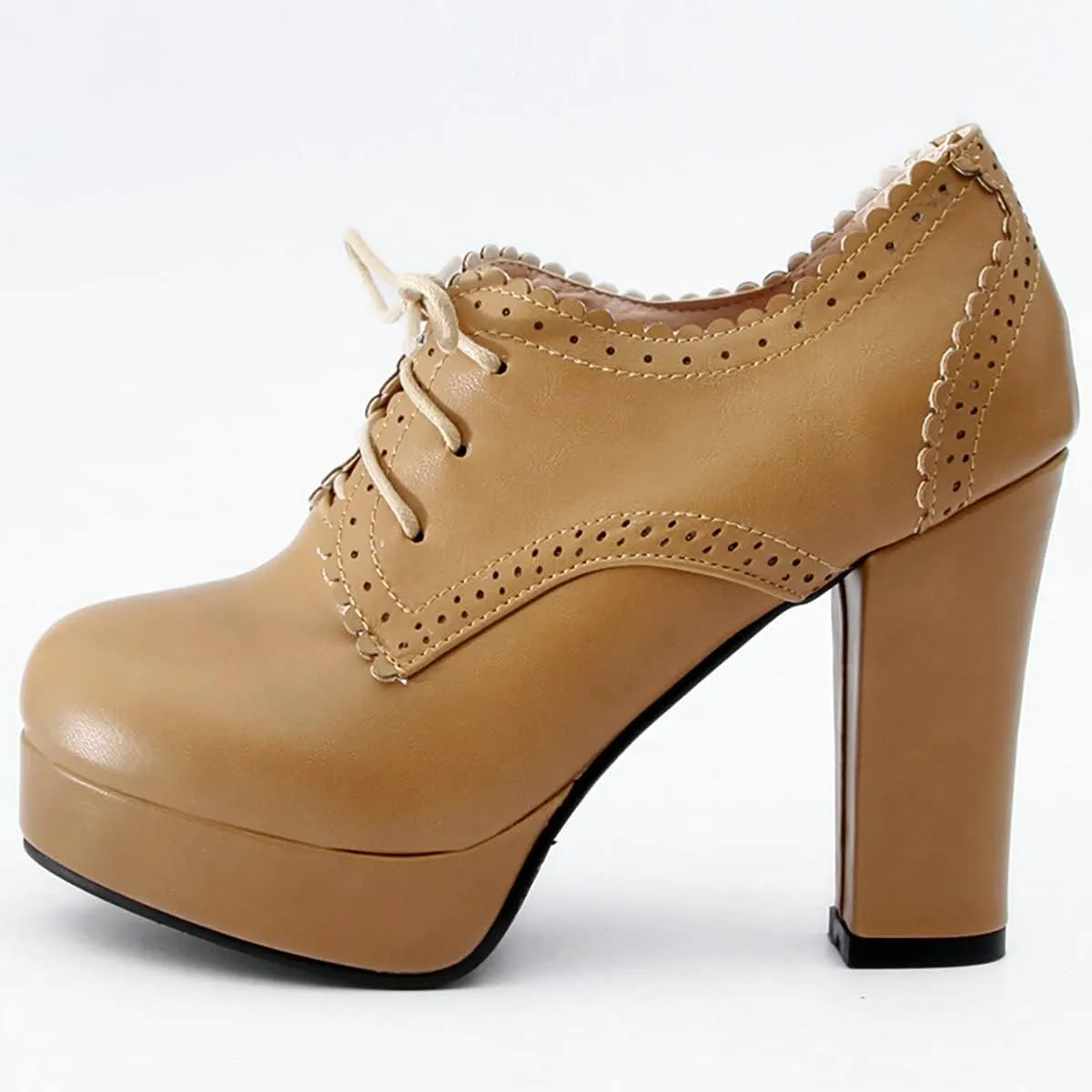Uniquelly Womens High Platform Ankle Boots Block Heel Booties Round Toe Lace Up Pumps Elegant Dress Shoes
