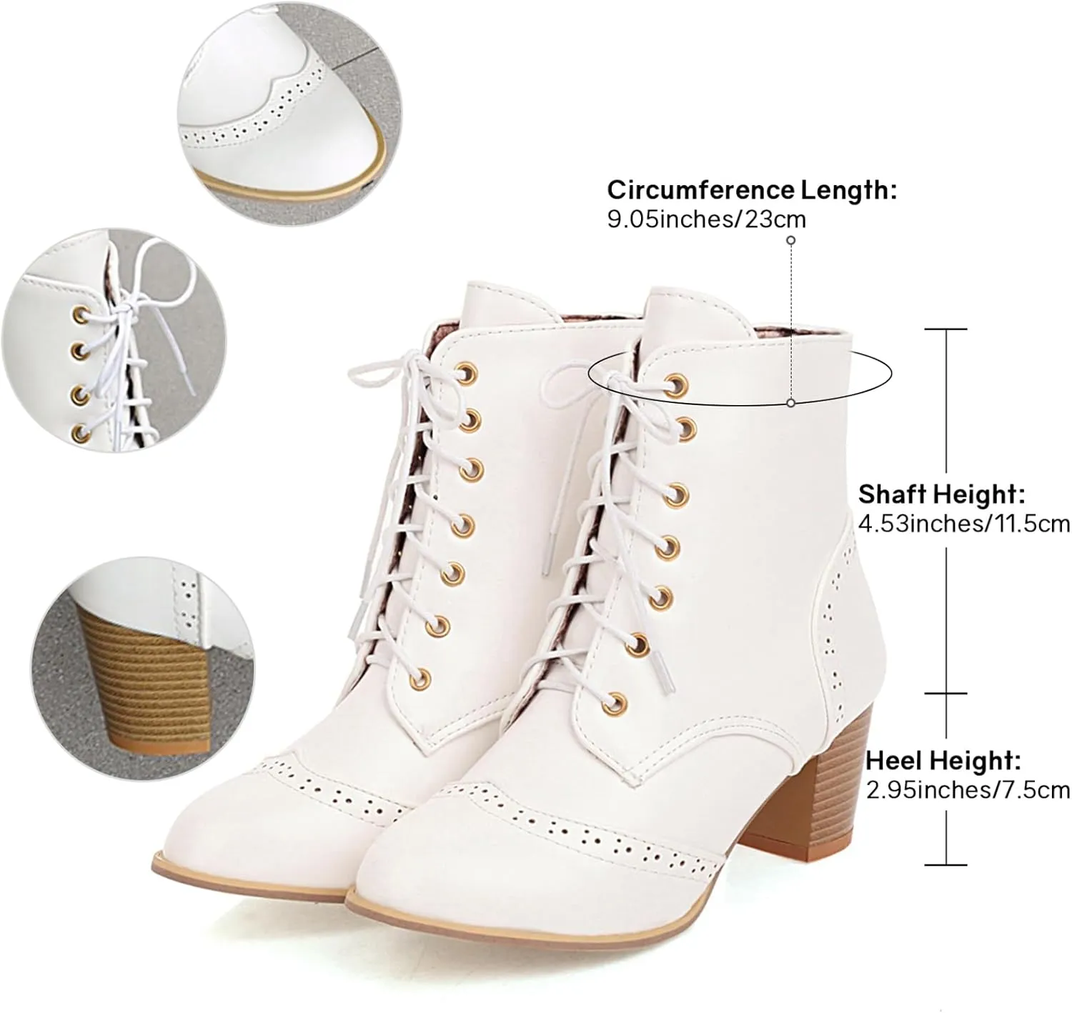 Uniquelly Womens Wingtip Booties Chunky Heel Ankle Boots Lace Up Round Toe Vintage Comfortable Winter Shoes