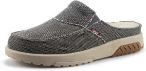 UPIShi Men's Arch Support Orthopedic Plantar Fasciitis Relief Slippers Canvas House Indoor Outdoor Slip On Loafers Non-Slip Casual Shoes Grey Velvet Lining 10