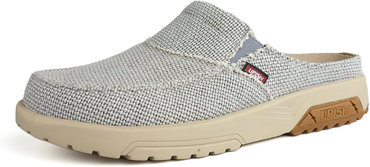 UPIShi Men's Arch Support Orthopedic Plantar Fasciitis Relief Slippers Canvas House Indoor Outdoor Slip On Loafers Non-Slip Casual Shoes