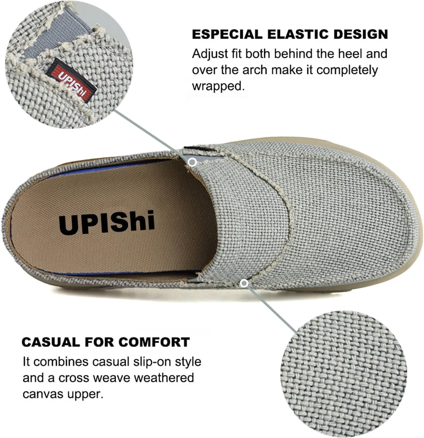 UPIShi Men's Arch Support Orthopedic Plantar Fasciitis Relief Slippers Canvas House Indoor Outdoor Slip On Loafers Non-Slip Casual Shoes