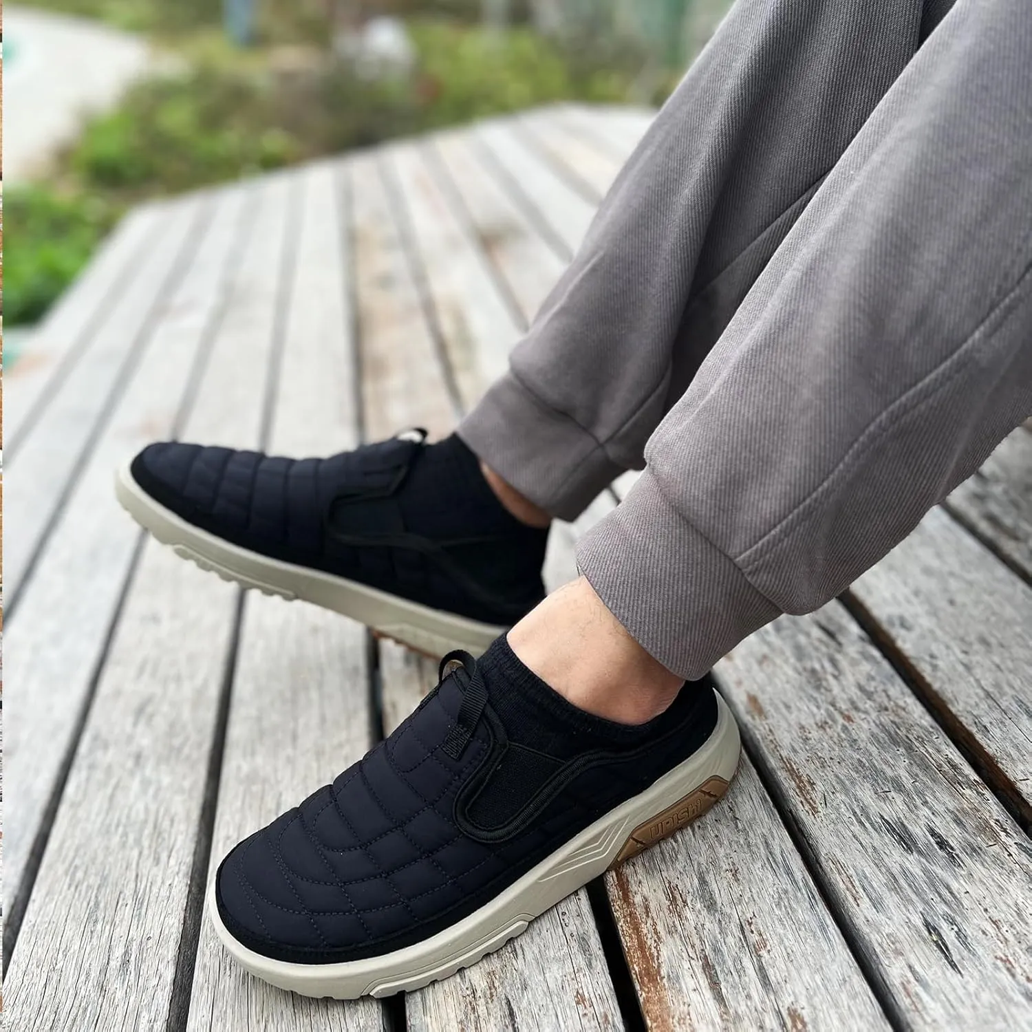 UPIShi Men's House Wide Slippers Indoor Outdoor Loafers Casual Walking Camping Slip On Shoes