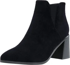 Vepose Women's 9631 Ankle Booties Pointed Toe, Block Chunky Heel Boots with Side Zipper