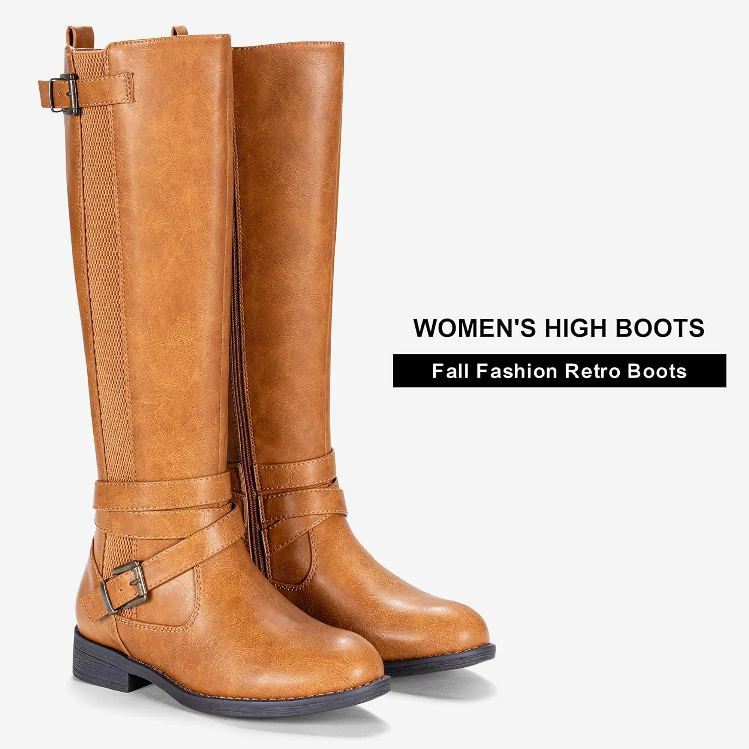 Vepose Women's Riding Knee High Boots Calf Tall Stretch Retro Low Heel 952 Boots with Zipper