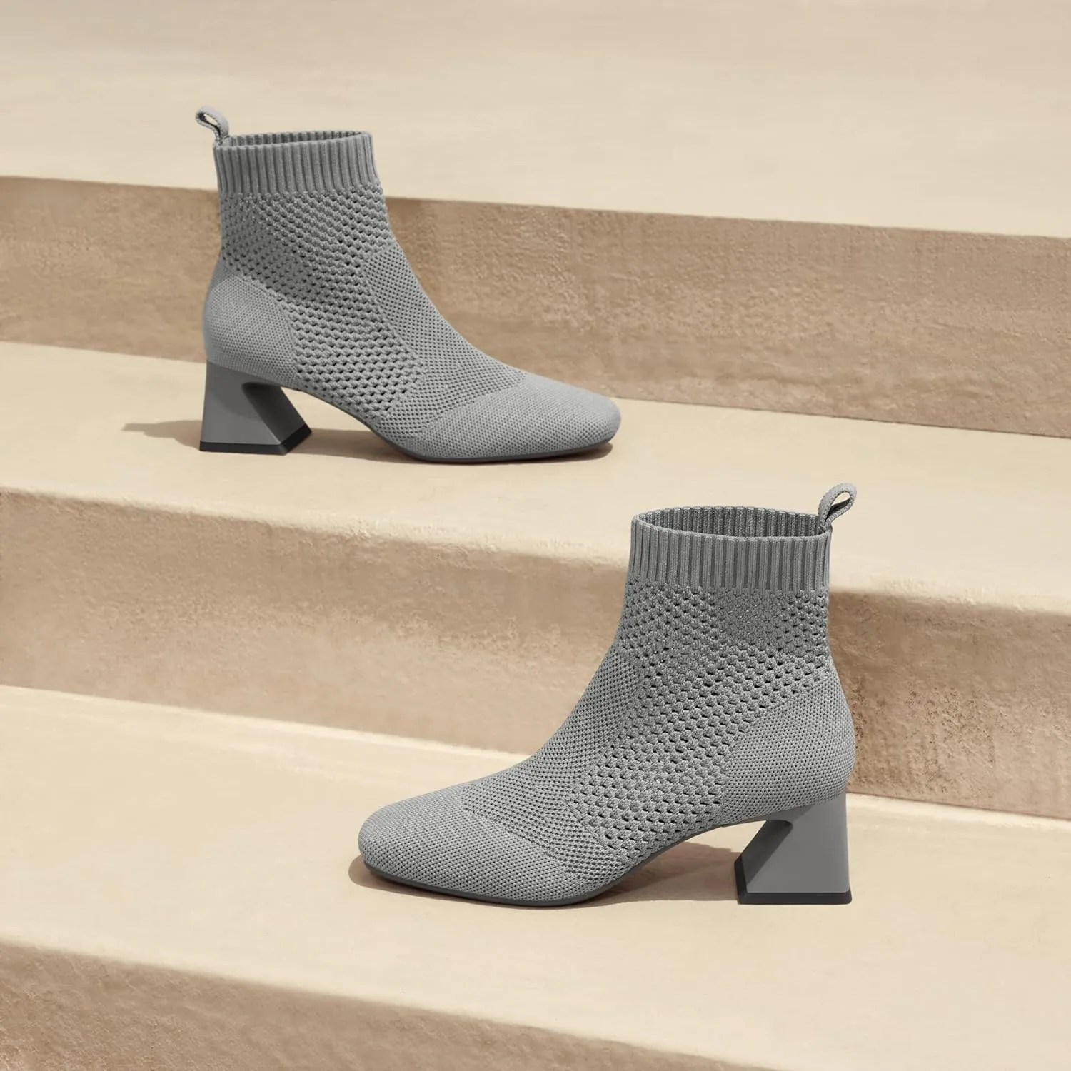 VIVAIA Melissa Women's Ankle Boots Slip on 1.77'' Chunky Block Mid Heel Booties Pointed Toe Retro-inspired Design