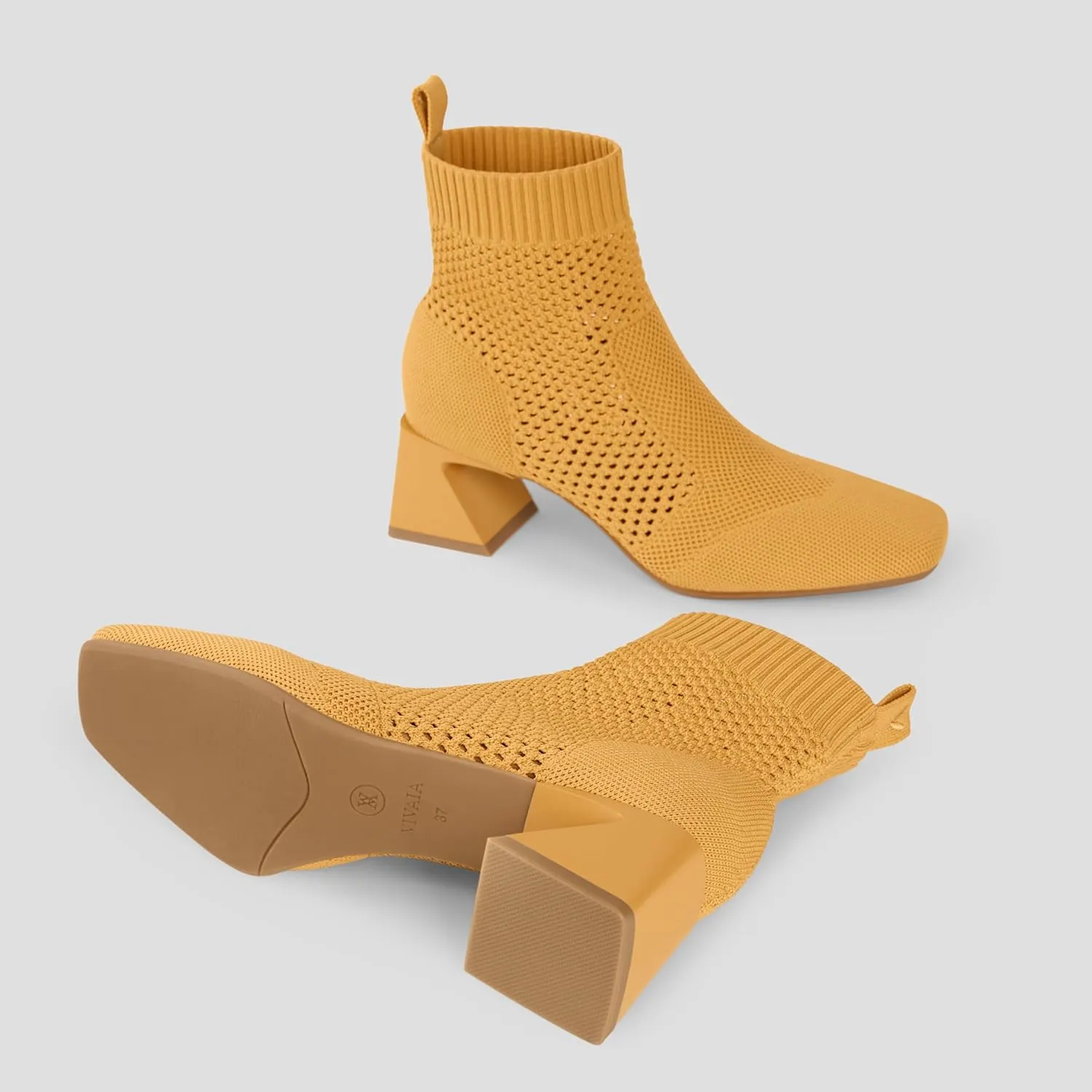 VIVAIA Melissa Women's Ankle Boots Slip on 1.77'' Chunky Block Mid Heel Booties Pointed Toe Retro-inspired Design