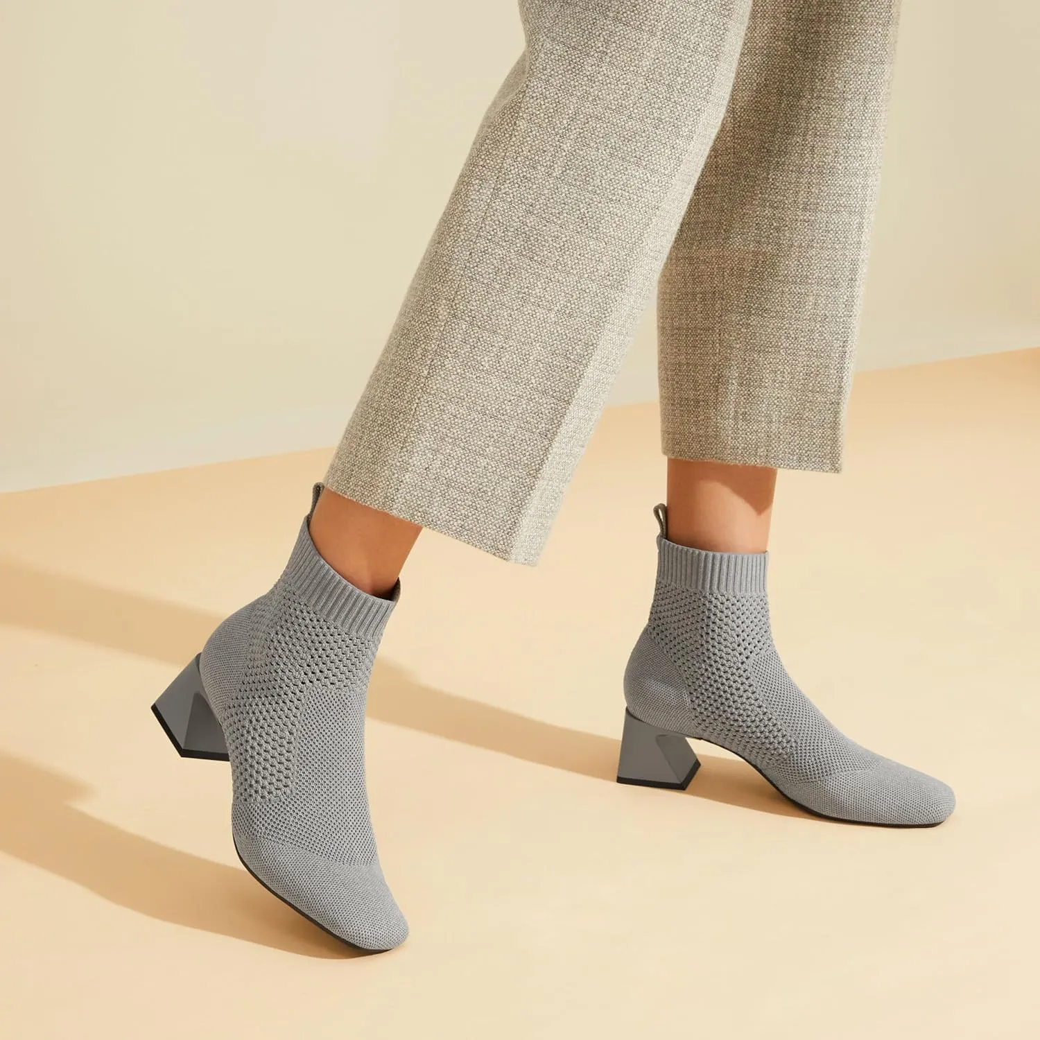 VIVAIA Melissa Women's Ankle Boots Slip on 1.77'' Chunky Block Mid Heel Booties Pointed Toe Retro-inspired Design