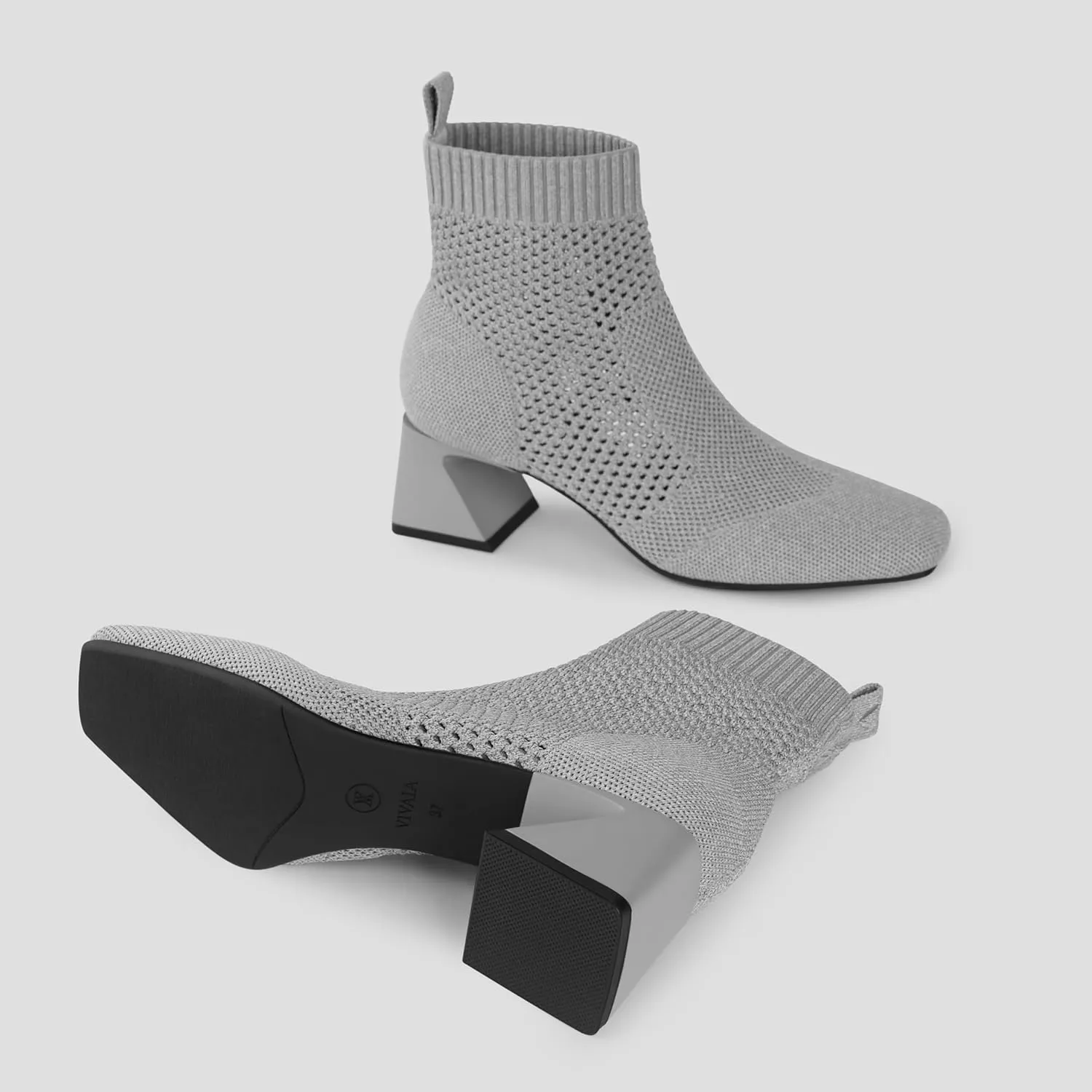 VIVAIA Melissa Women's Ankle Boots Slip on 1.77'' Chunky Block Mid Heel Booties Pointed Toe Retro-inspired Design