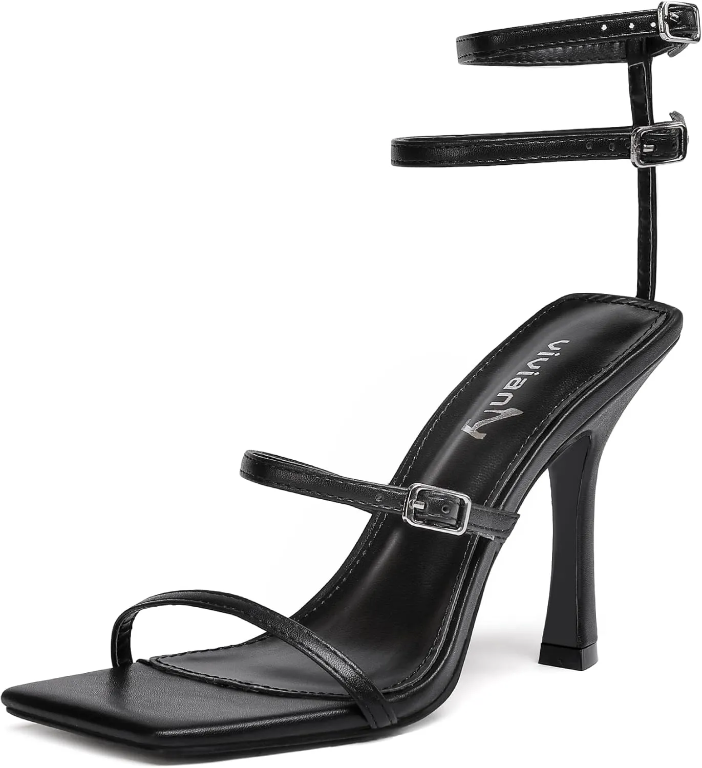 vivianly Women'S Square Toe Strappy Heels Sandal Multi Color Ankle Strap Heeled Sandals Sexy Stiletto High Heels