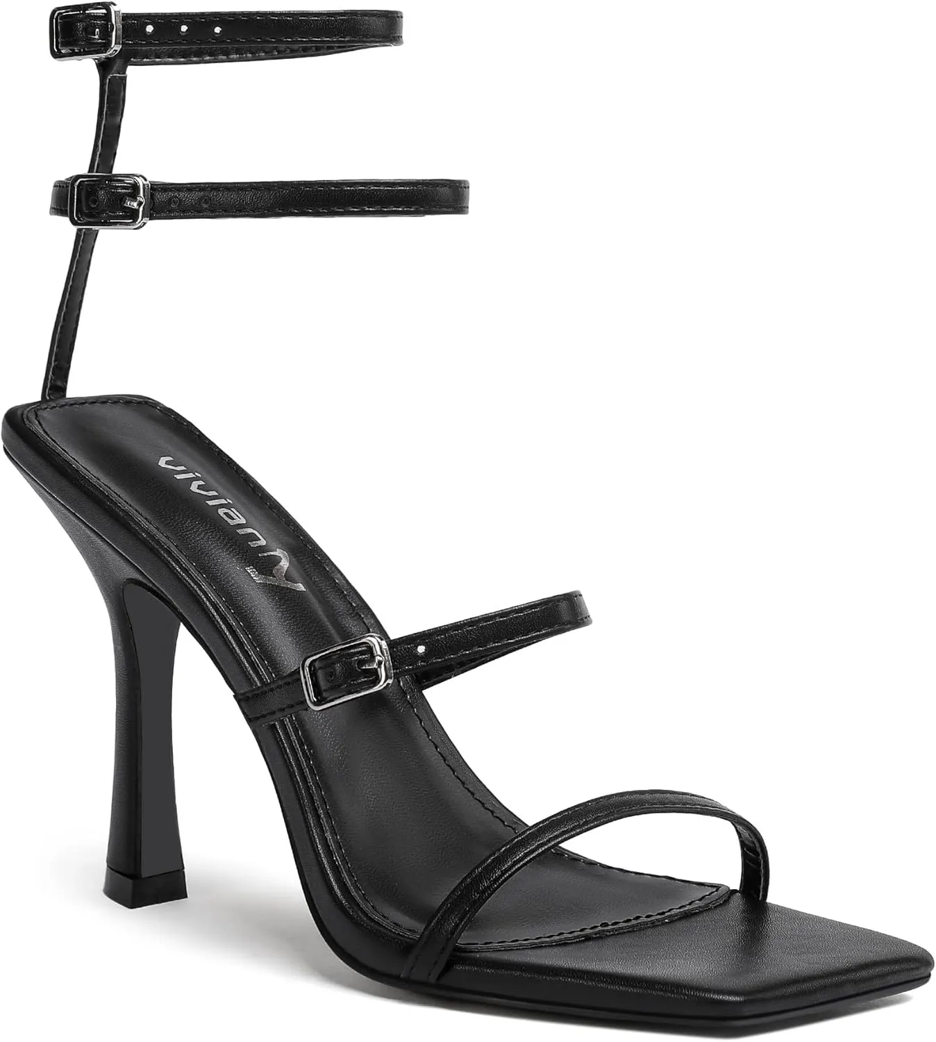 vivianly Women'S Square Toe Strappy Heels Sandal Multi Color Ankle Strap Heeled Sandals Sexy Stiletto High Heels