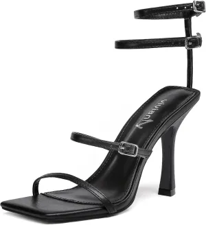 vivianly Women'S Square Toe Strappy Heels Sandal Multi Color Ankle Strap Heeled Sandals Sexy Stiletto High Heels