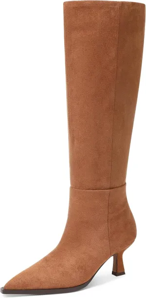 VOMIRA Knee High Boots for Women Black Boots Pointy Toe Kitten Heels Wide Calf Boots 3 In High Heels Long Boots Stiletto Boots Dress Tall Boots