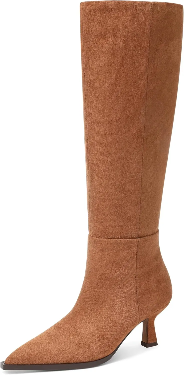 VOMIRA Knee High Boots for Women Black Boots Pointy Toe Kitten Heels Wide Calf Boots 3 In High Heels Long Boots Stiletto Boots Dress Tall Boots