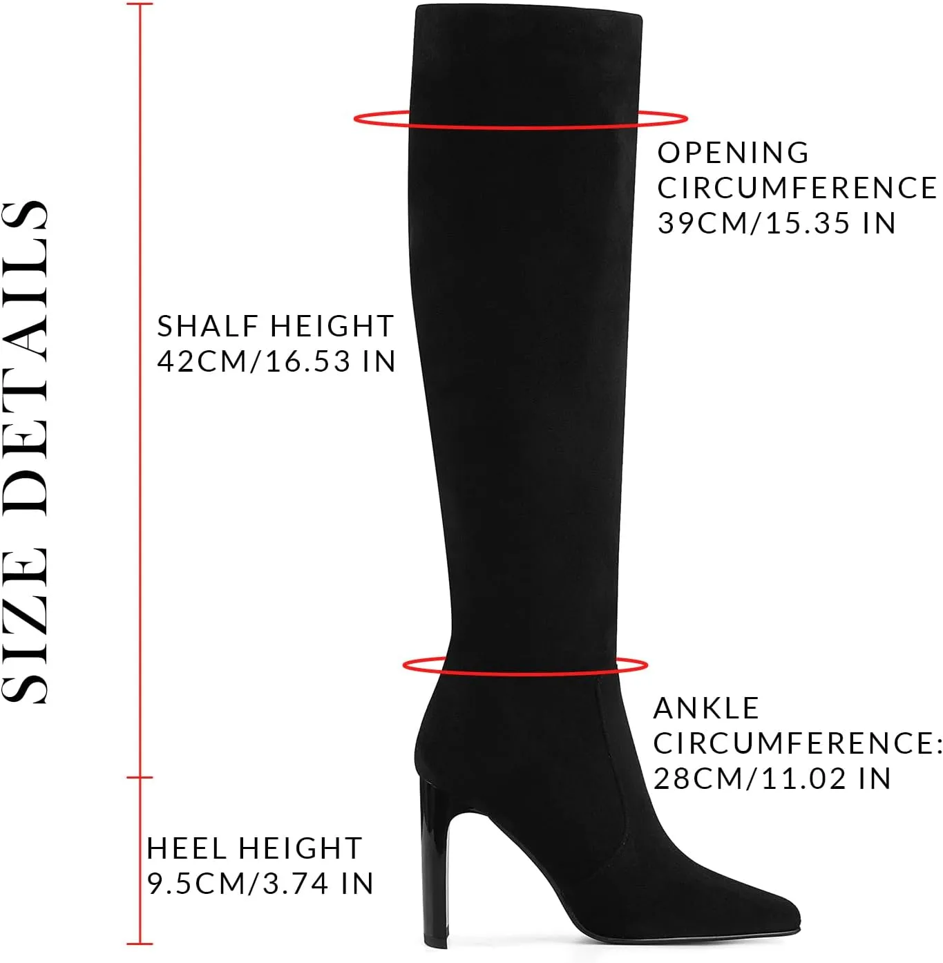 VOMIRA Knee High Boots Women Chunky Heel Square Toe Black Boots for Women High Heel Side Zipper Dress Long Boots Stretch Leather Tall Boots