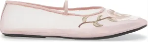 VOMIRA Nude Mesh Ballet Flats for Women Embroidered Floral Round Toe Mary Jane Flats Casual Comfortable Ballerina Flats with Strap