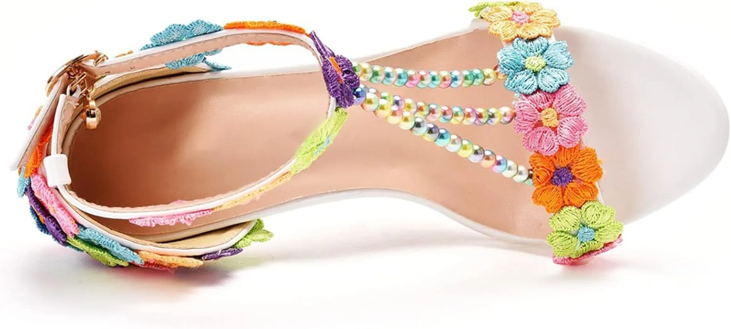Wedding Shoes Sandals 9Cm Ladies High Heels Bridesmaid Shoes Wedding One Word Buckle Straps Lace Beaded Stiletto Fish Mouth Roman Sandals